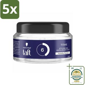 5 x Taft - Titane 6 - Styling Gel - Krachtige styling - 250 ml - Grootverpakking - Krachtige Styling - Vochtbestendige Fixatie - Titanium Hold - Kort Kapsel - Herstel Van Haar