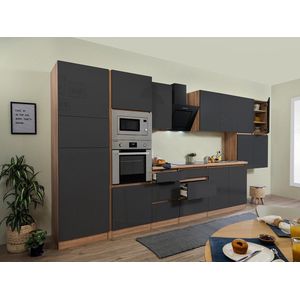 Goedkope keuken 435  cm - complete keuken met apparatuur Lorena  - Eiken/Grijs - soft close - keramische kookplaat  - afzuigkap - oven - magnetron  - spoelbak
