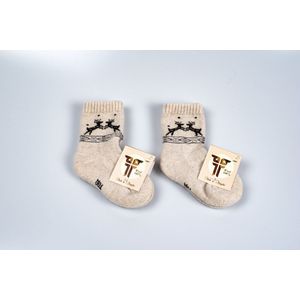 Mongolian Made - Wollen sokken - 100% Schapenwol - Bundel van 2 paar - Maat 18-29 - Bruin/Taupe/Creme - Kindersokken - Zelfreinigend