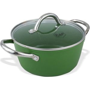 BY C&P© Go Green Kookpot 22 CM Groen 0,90 KG - Duurzame Pan Geschikt voor Inductie/Gas/Elektrisch Koken - Uniek Design Kookpot - Keramische Anti Aanbaklaag - 100% PFAS Vrij - Handgreep blijft Koel - Vaatwasser en Oven Geschikt - 7 Jaar Garantie