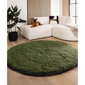 Fluffy vloerkleed rond - Comfy Deluxe olijfgroen 120 cm rond