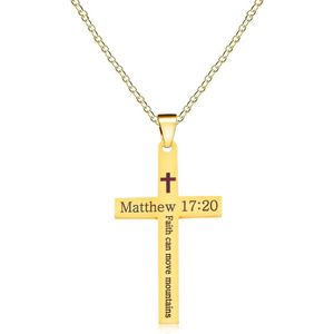 Roestvrij Stalen Kruis Ketting met Gegraveerd Bijbelvers Mattheüs 17:20 | Gepersonaliseerde Sieraden voor Geloof en Meditatie