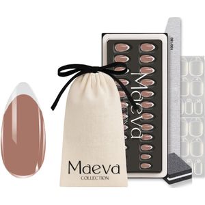 Maeva Collection Soft Gel Nagelset – Luxe Herbruikbare Press-On Nails – All-in-One Set – Dark nude Almond French Tip – Zacht voor de Natuurlijke Nagel