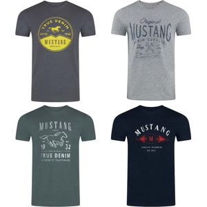 Mustang Heren T-Shirt 4-pack Mustang heren-T-shirt regular fit Veelkleurig L Ronde Hals Volwassenen Opdruk Print Shirts