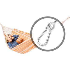 Luilak 2 persoons hangmat met bevestigingsset - 100% Katoen - 350x160cm - 160kg draagkracht - binnen & buiten - Ecru, Oranje, Roze