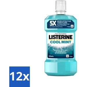 12 x Listerine - Mondwater - Cool Mint - Verfrissend - 500 ml - Mondwater - Listerine - Verfrissende Adem - Tandplak - Tandvlees
