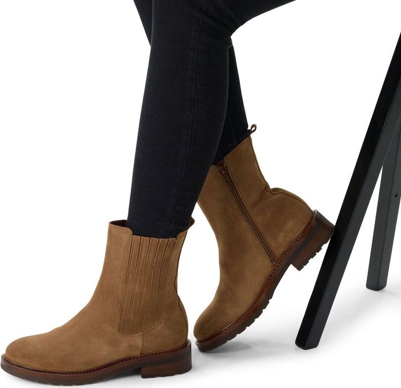 Manfield - Dames - Chelsea Boots - Beige - Suède - Ritssluiting