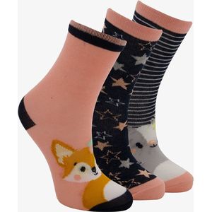 3 paar kinder sokken met print roze/zwart - Maat 23/26