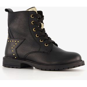Groot leren meisjes veterboots met studs zwart - Maat 28 - Uitneembare zool