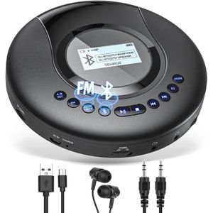 Draagbare Bluetooth CD-speler voor Auto en Kinderen - Oplaadbare Discman met LCD-scherm en Anti-Schok Bescherming