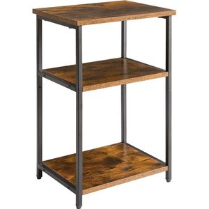 Bijzettafel, Nachtkastje met 3 niveaus, Kleine salontafel, Metalen frame, Industrieel ontwerp, voor woonkamer, slaapkamer, Bruin.