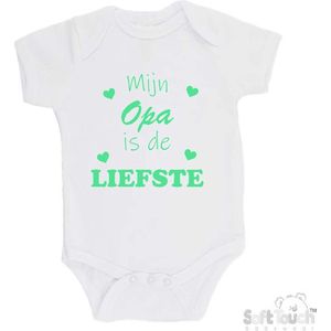 100% katoenen Romper ""Mijn Opa is de liefste"" Unisex Katoen Wit/mint Maat 68/74