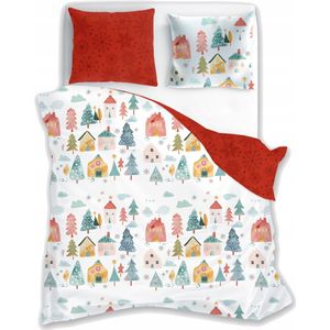 Kerst Dekbedovertrek Katoen 140x200 cm - Winter Huisjes & Kerstboom
