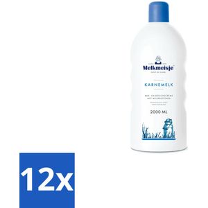 12 x Melkmeisje Bad en Douche Crème Karnemelk 2000 ml - Badschuim - Doucheschuim - Karnemelk - Verzorging - Milde Reiniging