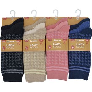 Inter Socks - Damessokken glitter/lurex - Pied-de-poule - 12 paar - rose, beige, zwart & blauw - hoogwaardige katoen - multipack - maat 36 - 38 - 39 - 41