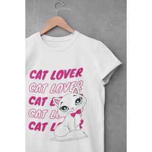 Shirt - Cat lover - Wurban Wear | Grappig shirt | Leuk cadeau | Unisex tshirt | Katten | Kattenbak | Kattenkruid | Poes | Krabpaal | Kat | Wit
