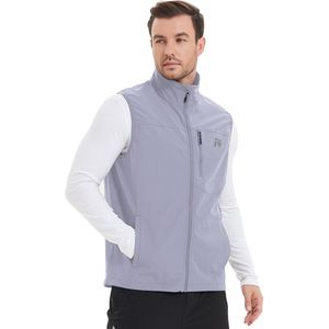 MEETYOO Bovenkleding voor heren winddichte lichtgewicht golfvesten met 5 ritszakken softshell mouwloze jas voor buiten-Lightgrey-XXL