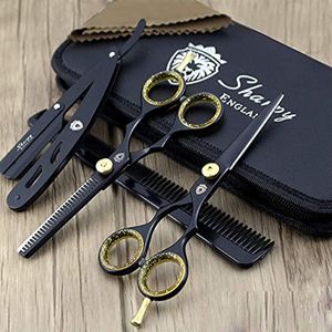 Professionele Kappersschaarset met Scheermes - Matzwarte Schaar voor Haarstyling