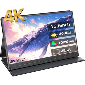 UPERFECT Portable Monitor J08 15,6"" 4K Draagbare Monitor | 100% sRGB draagbaar scherm| Aluminium Frame | Dual USB-C PD | Anti-verblindend IPS