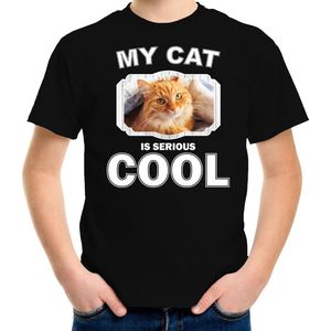 Rode kat katten t-shirt my cat is serious cool zwart - kinderen - katten / poezen liefhebber cadeau shirt - kinderkleding / kleding 110/116