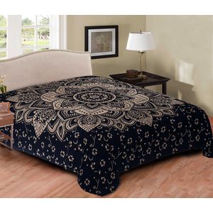 2 persoons bedsprei - Goud/zwart - lotus - mandala - katoen - Decoratie slaapkamer