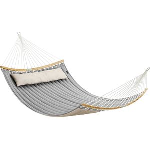 SONGMICS Hangmat voor 2 personen, gewatteerd, met deelbare gebogen spreidstangen van bamboe, met kussen, Oxford-weefsel, 200 x 140 cm, tot 225 kg belastbaar, bruin-grijs GDC34CG