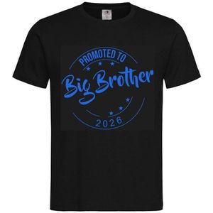 Shirt Aankondiging zwangerschap Promoted to Big Brother 2026 | korte mouw | Zwart/blauw | maat 134/140 zwangerschap aankondiging bekendmaking Baby big bro brother
