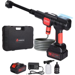 Accu Hogedrukreiniger 75 bar - Mobiele Reiniger met 4 Drukniveaus, Borstelloze Motor, LCD Display & 6-in-1 Spuitmond, Inclusief 1x 3.0Ah Accu