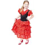 Spaanse jurk flamenco jurk rood zwart maat 8 ( maat 116-122) lengte 80 cm verkleedkleren meisje