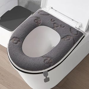 3-delige cartoon toiletbrilhoezen, toiletbrilhoezen, warm en verdikt, wasbaar, zacht pluche, wasbare toiletbrilhoezen - grijs met lijnen en klauwen