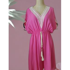 Dames ibizza jurk fuchsia roze One size 38/42