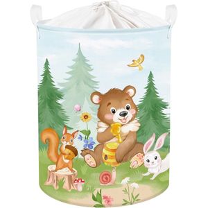 45 l lente cederbos bosdieren kinderen wasmand beer vos konijn eekhoorn speelgoed mand groene ronde kleding opbergmand voor babykamer, 36 x 45 cm