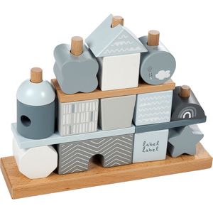 Label Label - Wooden Stacking Blocks - Stapelblokken Huisje - Blauw Wit