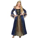 Widmann - Koning Prins & Adel Kostuum - Blauwe Gouden Middeleeuwse Koningin Gabriella Von Dantzig - Vrouw - Blauw, Goud - XL - Carnavalskleding - Verkleedkleding
