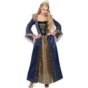 Widmann - Koning Prins & Adel Kostuum - Blauwe Gouden Middeleeuwse Koningin Gabriella Von Dantzig - Vrouw - Blauw, Goud - XL - Carnavalskleding - Verkleedkleding