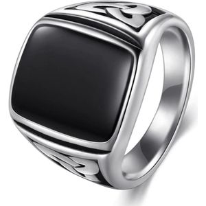 Victorious Zilveren Ring Zwart Natuursteen Heren – Zegelring - Maat 65.5 (21.4mm)