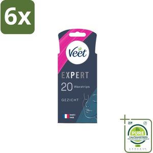 Veet Expert - Ontharingsstrips - Gezicht - Gevoelige Huid - 20 strips - Voordeelverpakking - 6 stuks - Ontharingsstrips gezicht - Ontharen gezicht