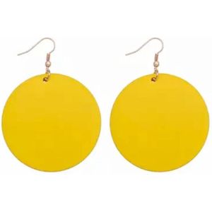 Zilveren oorhangers-hout- geel -rond- 5 cm- Charme Bijoux