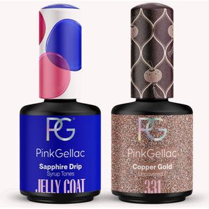 Pink Gellac Jelly Coat Gellak Set - Sapphire Drip & Copper Gold - 2 x 15ml Gel Nagellak - Gel Nagels Producten Voordeel Bundel