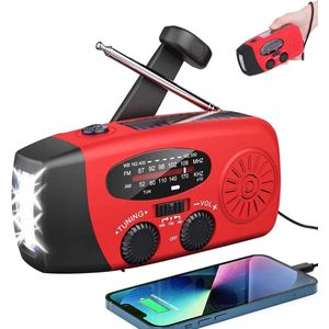 Radio op batterijen voor rampen - Noodradio op zonne-energie - Handcrankradio - Draagbare noodradio - Powerbank 2000 mAh - met led-zaklamp - met SOS-alarm - kan worden gebruikt voor noodoplading van smartphones - voor noodgevallen binnen en buiten