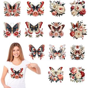 Vintage Vlinder en Bloemen Opstrijkbare Transferstickers - 13 Stuks