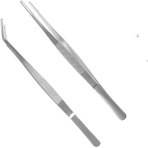 EXCITAT Gebogen pincet met stompe punt - lange rechte pincet - professionele anti-slip pincet - voor huisdieren, koralen, knutselwerkjes en het herstellen van plantknoppen - 2 stuks - 25 cm - roestvrij staal