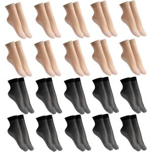 20 paar sokken met katoenen zool voor dames - Antislip sokken - Elastische en modieuze sokken - Ademende en onzichtbare sokken - Geschikt voor dansen en wandelen - Zwart/Zwart huidskleurig.