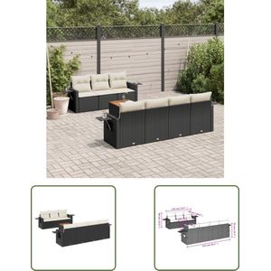 The Living Store Loungeset Zwart PE-Rattan - Modulair ontwerp 7 zitkussens - 7 rugkussens - UV-bestendig - Duurzaam