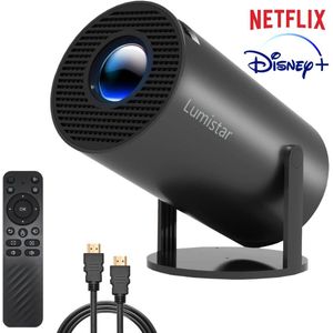 Lumistar® Premium Mini Beamer - Alles-in-één Smart TV Projector - 2025 model - Android 13.0 - WiFi 6 & Bluetooth 5.2 - 4k Ondersteuning - Beamer - Inclusief Hdmi kabel - Home Cinema - Zwart