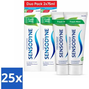 25 x Sensodyne - Tandpasta - Fresh Mint - Frisse Munt - Duopack - 2 x 75 ml - Gevoelige Tanden - Tandpasta - Frisse Munt - Fluoride - Tandplak