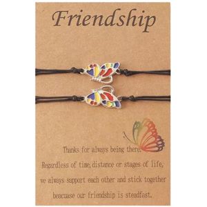 Akyol - Vriendschapsarmband - BFF - vrienden - vlinder armband - hanger hartje - 2 stuks - bff armband - vriendschaps armband - meiden armband - geluks armband