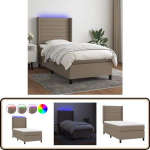 vidaXL Boxspring met LED - Taupe - 80x200 cm Boxspring - Led Bed - Verstelbare Hoofdbord - Pocketed Spring Mattress - Taupecolor