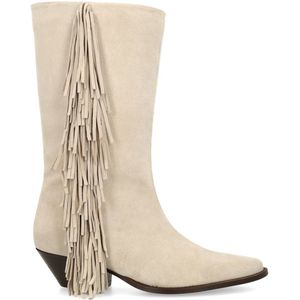 Sacha - Dames - Beige suède cowboylaarzen met franjes - Maat 40