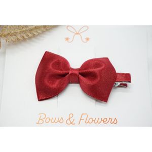 Haarstrikken Satijn Metallic Mini - Bordeaux rood - Haarclip - Glitter - Baby shower - Bows and Flowers